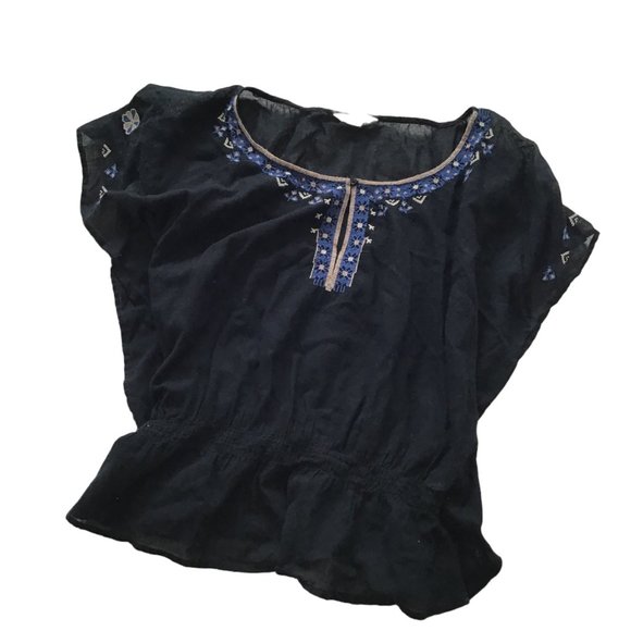 American Eagle Black Cotton Light Flowy Top with Embroidery - Picture 2 of 9